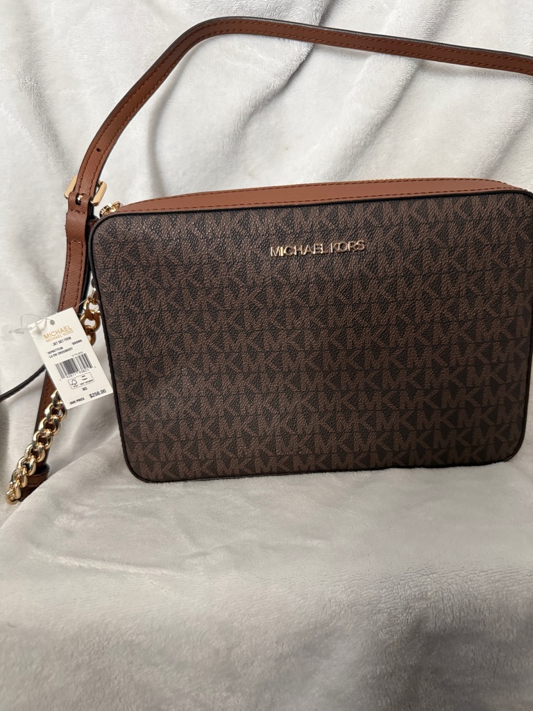 Michael Kors Brown Mk Logo Crossbody Messenger Bag With Gold Hardware